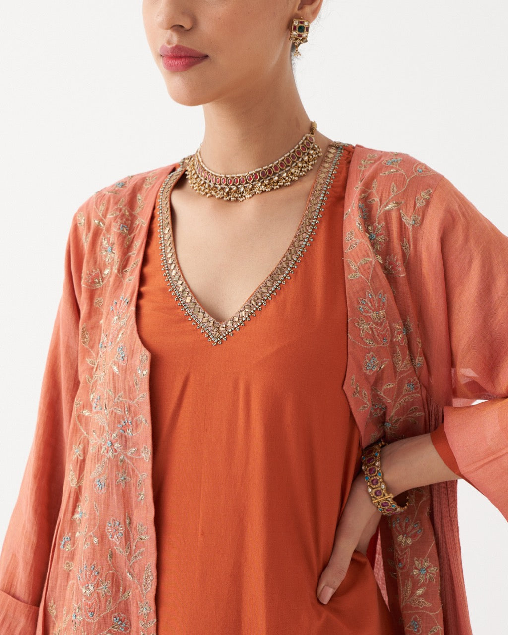 NYRA - BURNT ORANGE HABUTAI SILK KURTA
