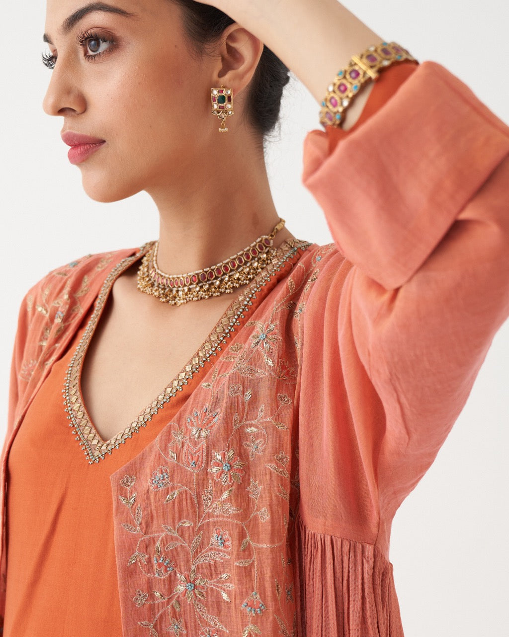 NYRA - BURNT ORANGE HABUTAI SILK KURTA