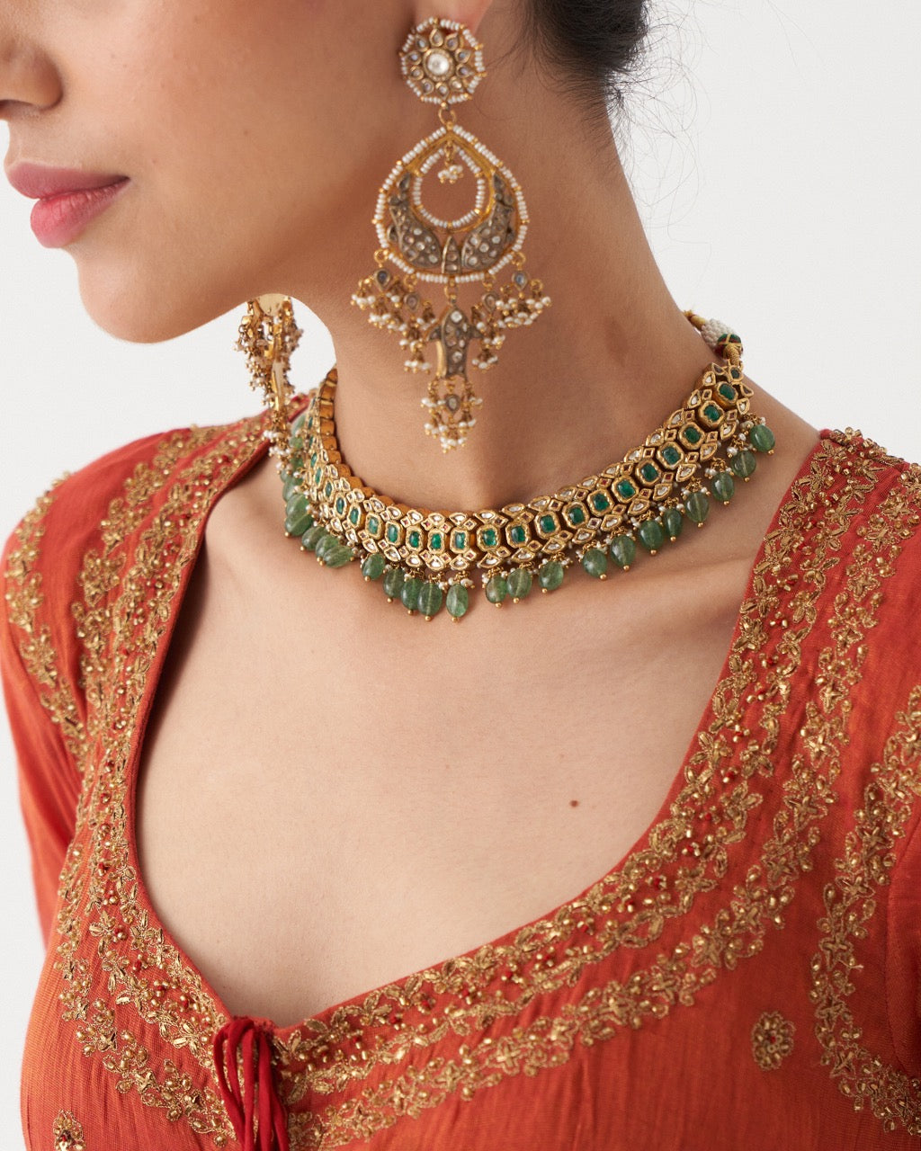 SAHIRA  - SCARLET RED HANDWOVEN TISSUE CHANDERI ANARKALI