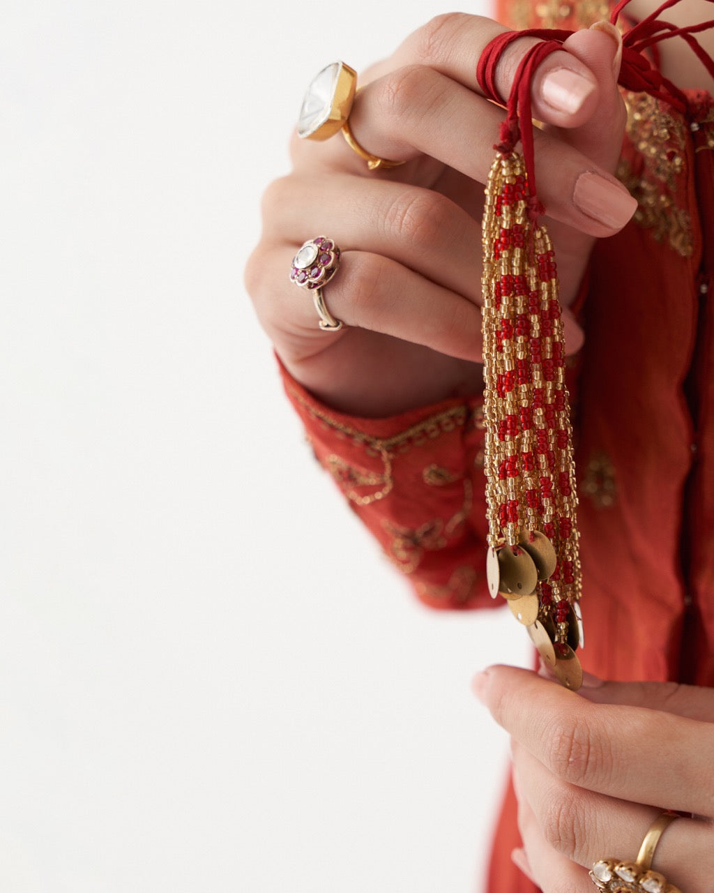 SAHIRA  - SCARLET RED HANDWOVEN TISSUE CHANDERI ANARKALI